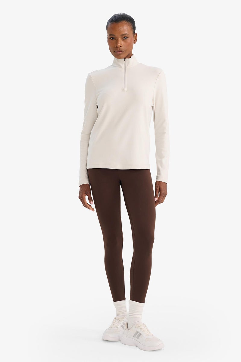 DeFacto Beige Woman DeFactoFit Standard Fit Stand Collar Zip-Up Sports Sweatshirt Casual - Image 2